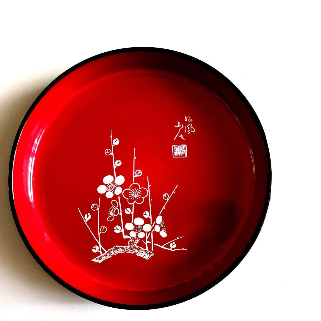 Amazon.co.jp: お盆 丸盆 三点セット 清風山人 創作漆器 レトロ